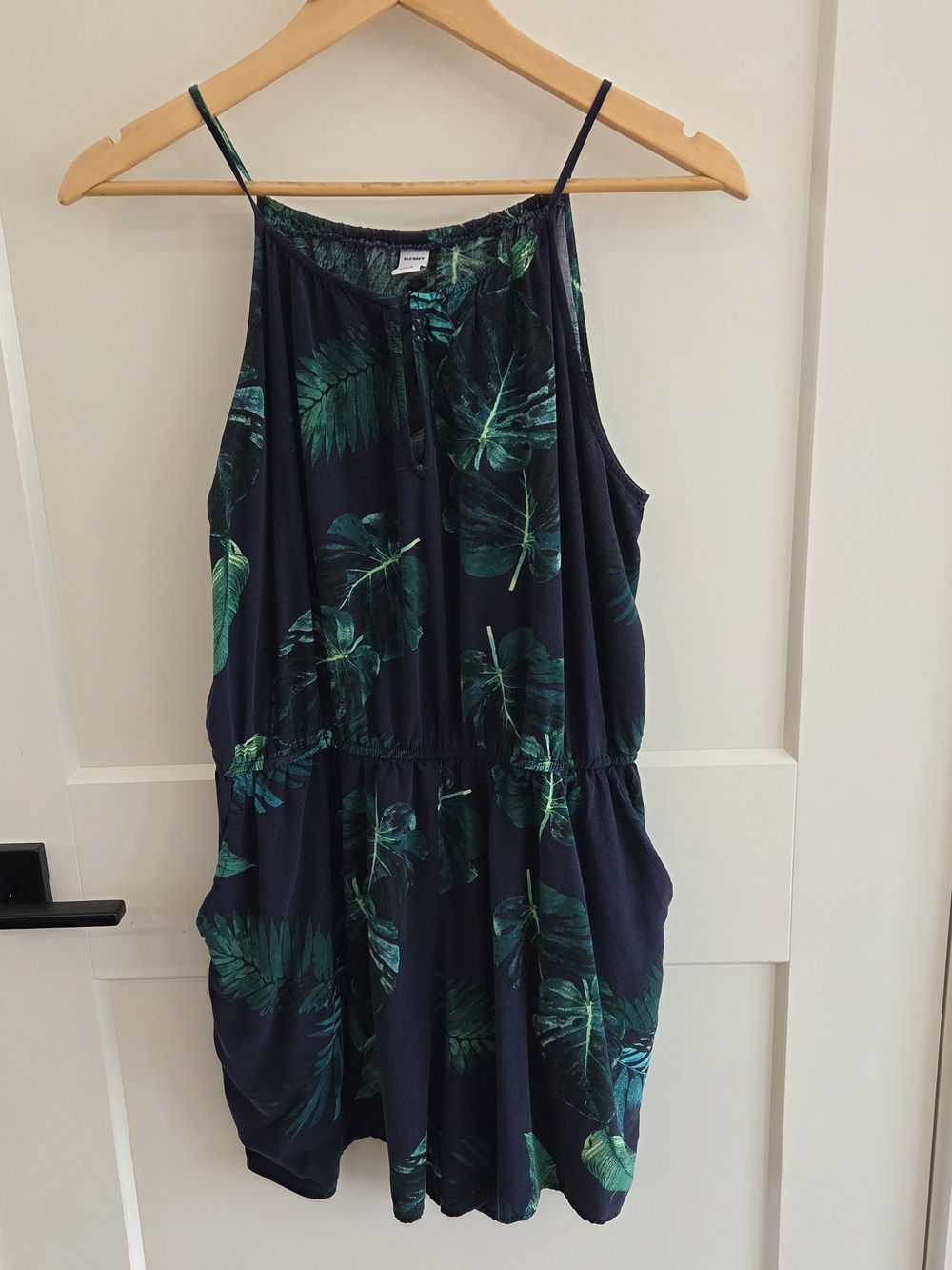 Tropical Leaf Navy Sleeveless Sundress